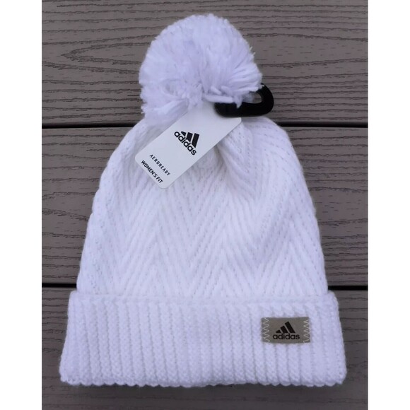 ADIDAS "Twilight 4 Ballie" Women's Cuffed Pom Knit Beanie Hat WHITE One Size New - Picture 1 of 5